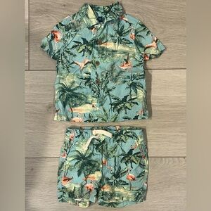 Old Navy Green Flamingo Kids Pajama Set